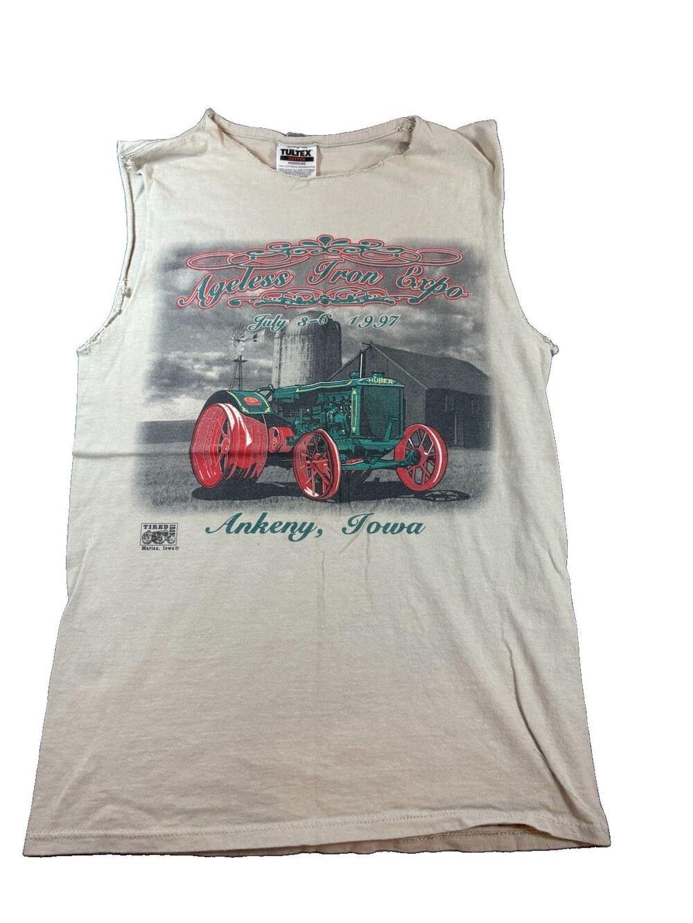 Vintage 1997 Ageless Iron Expo Tractor T Shirt Small Cut Off Sleeveless Iowa